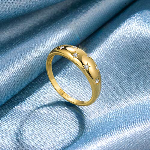 AllenCOCO Chunky Gold Plated Rings for Women - Trendy Cubic Zirconia 14k Gold Filled Stackable Rings - color: Gold Star Ring