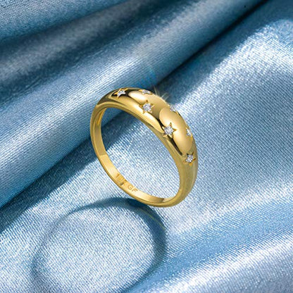 AllenCOCO Chunky Gold Plated Rings for Women - Trendy Cubic Zirconia 14k Gold Filled Stackable Rings - color: Gold Star Ring