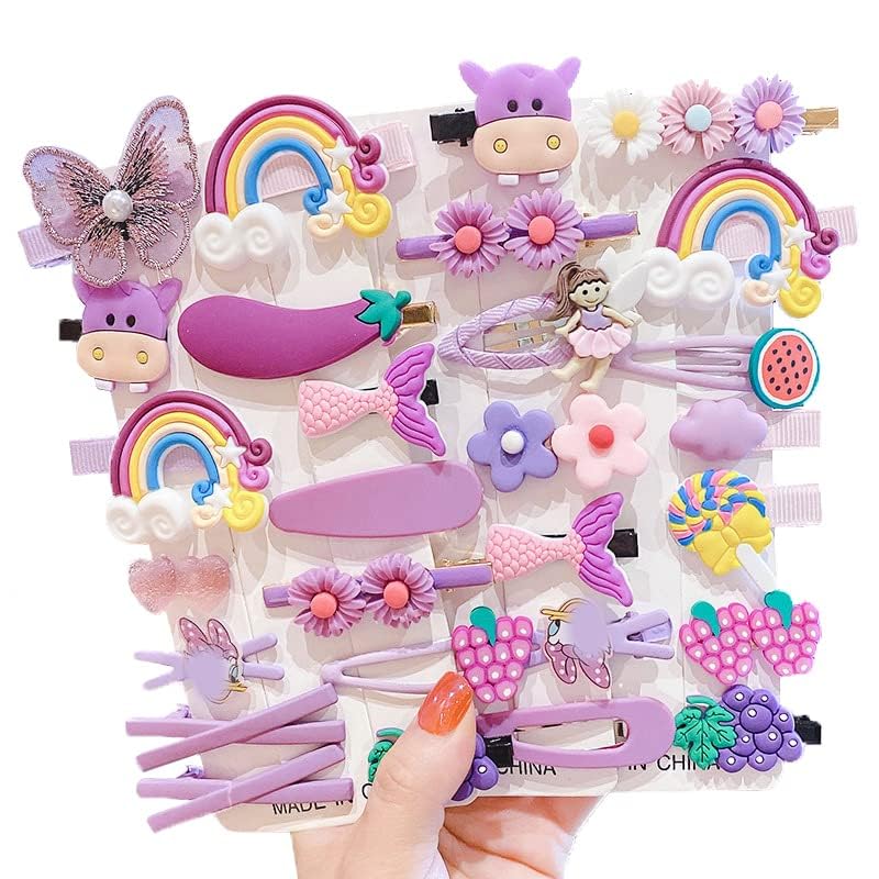 28 PCS Cute Hair Clips Fashion Girls Hair Accessories Flower Fruit Colorful Rainbow Candy Dessert Lovely Animal Barrettes Set Non-slip Metal Snap Pins for Girls Kids Teens Toddlers (Style E) - color: Style E