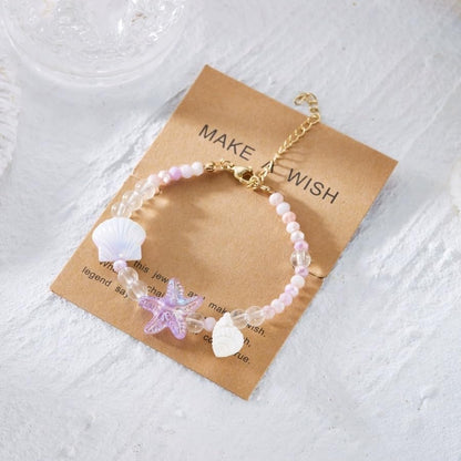 Handmade Natural Shell Starfish Beads Bracelets with a Wish Card Bohemia Sweet Seashell Conch Pearl Charm Bracelets for Women Boho Sea Themed Summer Beach Surfer Vacation Jewelry Gifts - style: StyleA