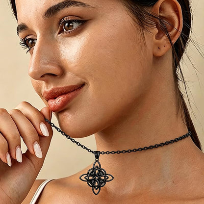 MALOYANVE Celtic Witch Knot Necklace for Men Women Stainless Steel Triquetra Trinity Pendant Irish Celtic Knot Amulet Good Luck Protection Jewelry - color: Black
