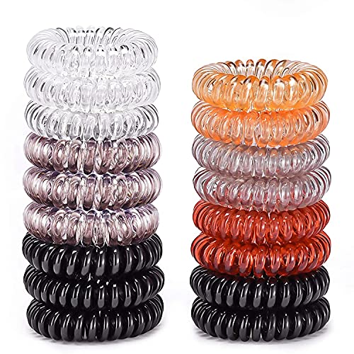 Hair Ties, 17 Pack Spiral Coils for Thick and Thin Hair - No Crease Ponytail Holders for Women and Children - color: Basic