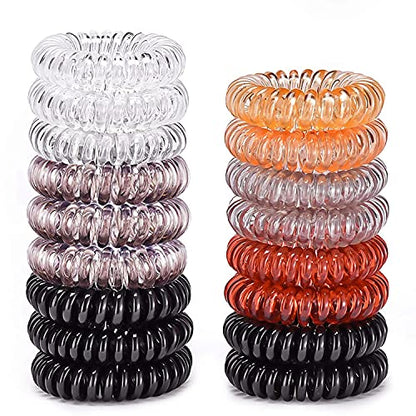 Hair Ties, 17 Pack Spiral Coils for Thick and Thin Hair - No Crease Ponytail Holders for Women and Children - color: Basic