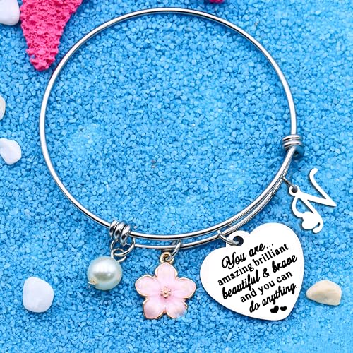 Aeora Inspirtional Bracelet Gift,Funny 26 Letter Initial A-Z Silver Heart Dangle Bangle For Women Lady Daughter Mom Sisters Friends Colleague Birthday Christmas Reminder Jewelry - color: N