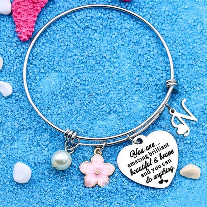 Aeora Inspirtional Bracelet Gift,Funny 26 Letter Initial A-Z Silver Heart Dangle Bangle For Women Lady Daughter Mom Sisters Friends Colleague Birthday Christmas Reminder Jewelry - color: N