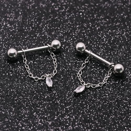 14G Nipple Rings for Women 316L Stainless Steel Dangle Nipple Barbell Nipple Studs Rings Nipple Piercing Jewelry - color: silver