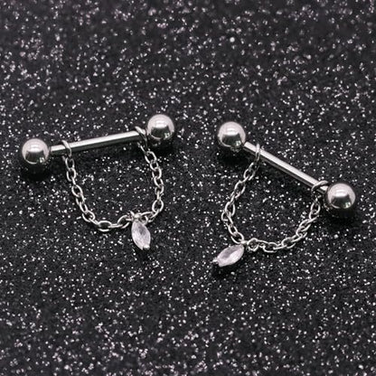 14G Nipple Rings for Women 316L Stainless Steel Dangle Nipple Barbell Nipple Studs Rings Nipple Piercing Jewelry - color: silver
