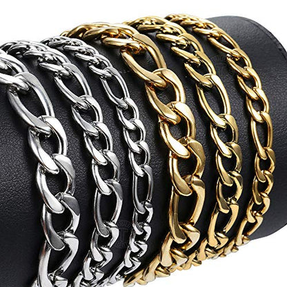 Trendsmax 5mm Figaro Link Chain Bracelet Gold Plated Stainless Steel Figaro Bracelet for Men Women 8/9inch