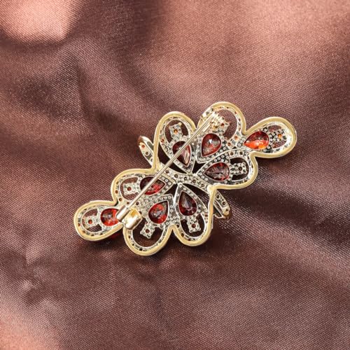 YOQUCOL Cubic Zirconia Crystal Rhinestone Wedding Brooch Pin for Women Brides Jewelry - color: A-Gold Red