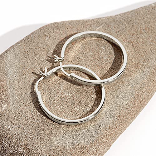 PAVOI 14K Gold Plated 925 Sterling Silver Post Lightweight Hoops | 20mm - 30mm Earring | Gold Hoop Earrings for Women - color: White Gold, size: 30 Millimeters