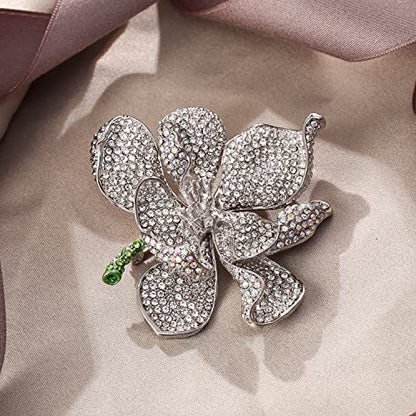 EVER FAITH Women's Austrian Crystal Orchid Flower Petal Brooch - color: Iridescent Clear AB Silver-Tone