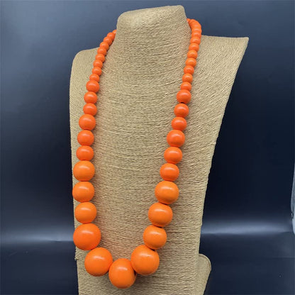 Fuqimanman2020 Chunky Large Simulated Pearl Choker Necklace Drop Dangle Earrings Crystal Bib Big Round Beaded Strand Multicolor Costume Statement Wedding Jewelry Set for Women Brides - color: Wooden Orange