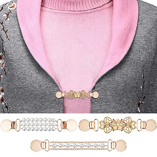 3pcs women's Pearl Sweater Clip dress fixed brooch Ladies anti-glare collar connection buckle Pearl clothes jewelry