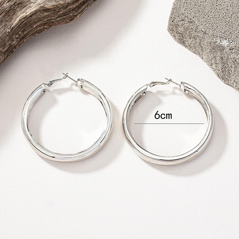60mm - Classic Chunky Hoop Earrings, Large Statement Hoops, Gold and Silver Options, Lightweight Fashion Jewelry for Women