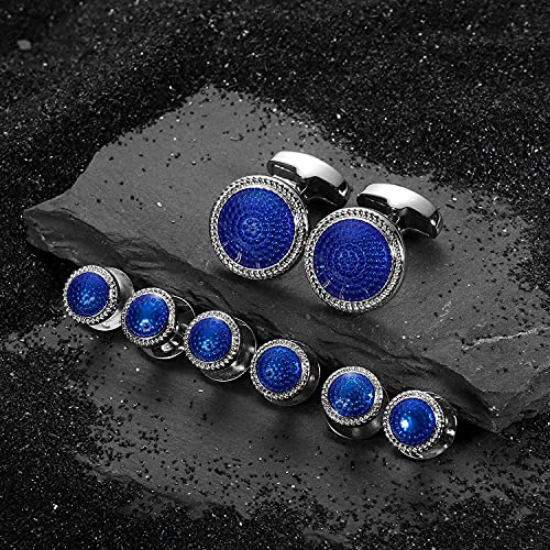 HAWSON Mens Cufflinks and Tuxedo Studs Set in Gift Box, Easy to Wear, Gifts or Jewelry for Men, Wedding Accessories, Designed - color: 2+6 Blue