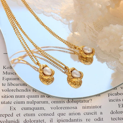 18K Gold Plated Pendant Necklaces - Dainty Minimalist, Waterproof, Non-Tarnish Fashion Jewelry for Women - style: Natural Fresh Pearl