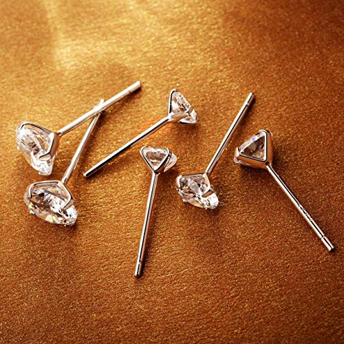 925 Sterling Silver Earrings, Cubic Zirconia Stud Earrings, Diamond Stud Earrings for Women - color: *925 Sterling Silver - 4mm, 5mm, 6mm