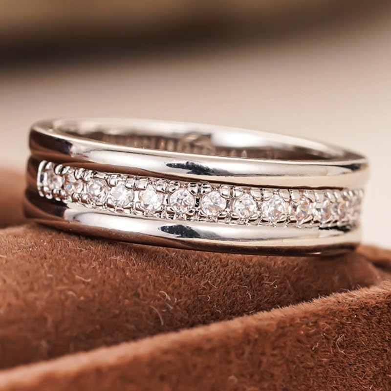 Simple Eternity Band Ring Synthetic Gemstone Wide Ring for Women Wedding Engagement Ring Fashion Jewelry - color: Silver Color