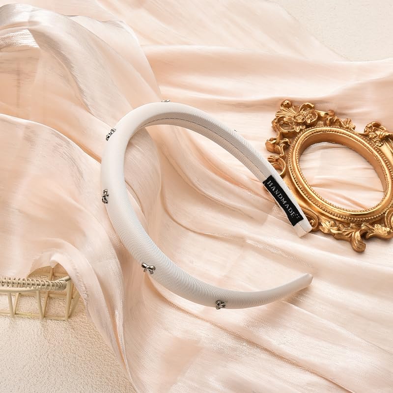 Kilener Bow Headband Padded Headbands for Women Girls Bowknot Headband Thin Padded Headbands Hairbands for Women's Hair Non Slip Head Bands with Bow Hair Accessories - color: White