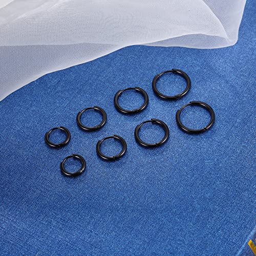 316L Surgical Stainless Steel Small Hoop Earrings 8mm 10mm 12mm 14mm Hypoallergenic Huggie Hoop Earrings Helix Lobes Hinged Sleeper Earrings Cartilage Piercings - color: G: Black (Diameter 8mm/10mm/12mm/14mm),4 Pairs