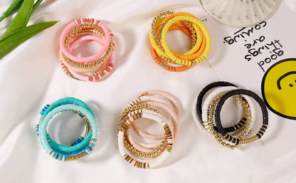 Elegance 11 designs Heishi Beaded Bracelets For Women Polymer Clay Colorful Surfer Stackable Beads Boho Bracelet Summer Beach Jewelry - color: Pink