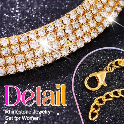 Rhinestone Bridal Wedding Jewelry Sets Silver Choker Necklace Earrings Set Prom Formal Costume Jewelry Set for Women and Brides - color: Gold