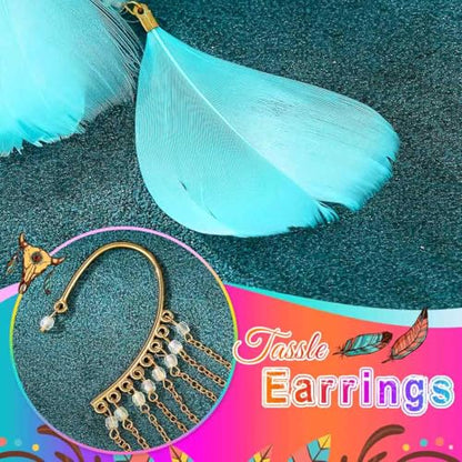 Catery Feather Earrings Long Tassel Boho Earrings Dangling Fringe Prom Jewelry for Women - color: Lake Blue