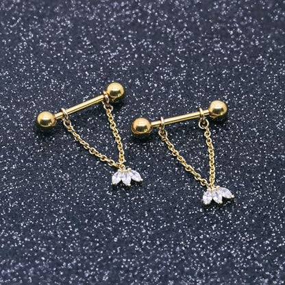 14G Nipple Rings for Women 316L Stainless Steel Dangle Nipple Barbell Nipple Studs Rings Nipple Piercing Jewelry - color: Gold Flower