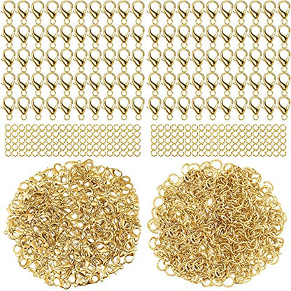 600 Pieces Lobster Clasps and Open Jump Rings Set Lobster Claw Clasps and Closures for Jewelry Making and Bracelets Bracelet Hooks Jewelry Clips(Gold) - color: Gold