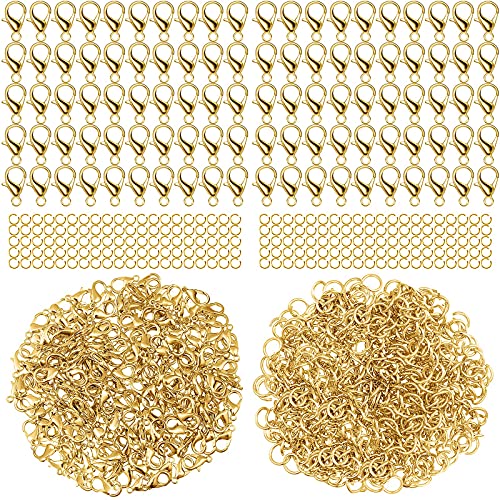 600 Pieces Lobster Clasps and Open Jump Rings Set Lobster Claw Clasps and Closures for Jewelry Making and Bracelets Bracelet Hooks Jewelry Clips(Gold) - color: Gold