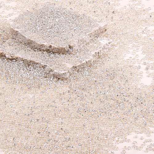 2mm Glass Seed Beads Bulk, Clear Silver White 12/0 Tiny Round Seed Bead, Small Mini Pony Craft Beads for Bracelet Necklace Wrist Jewelry Making Beading Weaving DIY Crafts Supplies - color: CLear Silver White