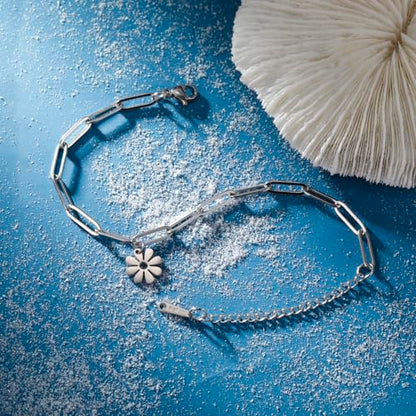 Dreamtimes Daisy Flower Anklets for Women Leaf Anklet Dainty Beach Anklet Jewelry Stainless Steel Adjustable Foot Chain Summer Boho Charm Foot Ankle Bracelet Jewelry - color: Daisy-Silver