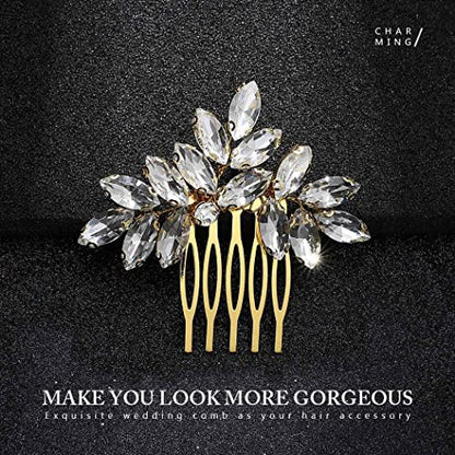 Catery Crystal Bride Wedding Hair Comb Gold Rhinestone Hair Piece Bridal Side Combs Hair Clips Bridesmaid Hair Accessories for Women and Girls - color: GOLD