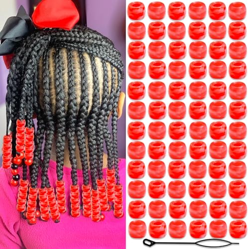 NAISKA 90Pcs Valentines Red Hair Beads for Kids Girls Small Beads for Hair Kids Hair Beads for Braids Round Dreadlock Beads Cute Pony Beads Acrylic Loc Beads Braid Clips Valentine's Day Accessories - color: Red