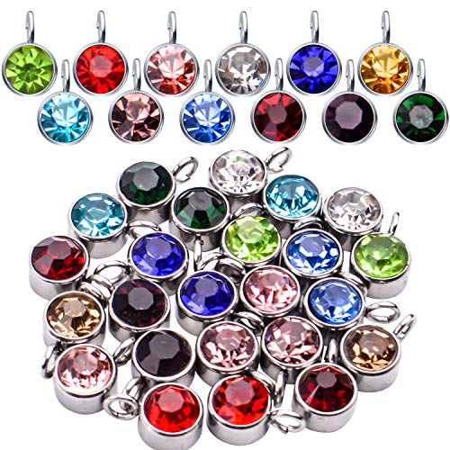 Aylifu Birthstone Charms Crystal Pendant Charms 12 Months Birth Charms for Necklace Bracelet Earring - color: 12 Color