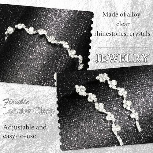 Rhinestone Jewelry Set Crystal Pearl Necklace Bracelet Earrings | Sparkly Necklace Dangle Earrings,Wedding Prom Formal Costume Jewelry Sets for Women - color: Silver3