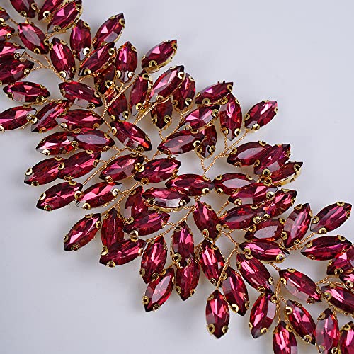 JWICOS Bridal Headband Crystal Wedding Hair Vine Headpieces for Bride Hair Accessories for Women and Girls (Dark Red) - color: Dark Red