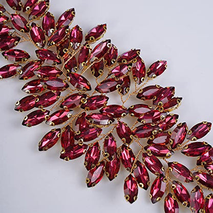 JWICOS Bridal Headband Crystal Wedding Hair Vine Headpieces for Bride Hair Accessories for Women and Girls (Dark Red) - color: Dark Red