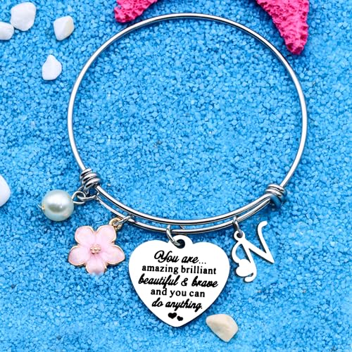 Aeora Inspirtional Bracelet Gift,Funny 26 Letter Initial A-Z Silver Heart Dangle Bangle For Women Lady Daughter Mom Sisters Friends Colleague Birthday Christmas Reminder Jewelry - color: N