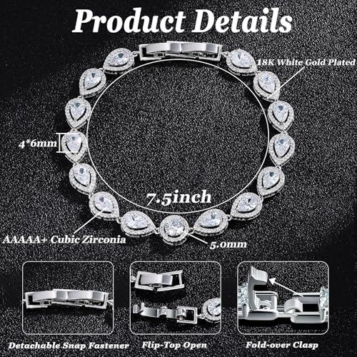 Tennis Bracelets for Women - 18K White Gold Plated Wedding Bridal Bracelet for Brides Bridesmaids, Classic Cubic Zirconia Tennis Bracelets for Wedding, Prom, Party, Jewelry Gift
