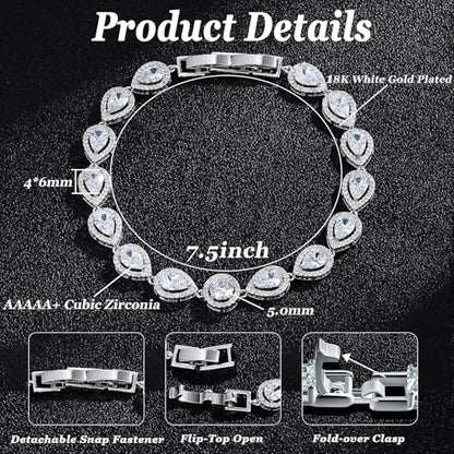 Tennis Bracelets for Women - 18K White Gold Plated Wedding Bridal Bracelet for Brides Bridesmaids, Classic Cubic Zirconia Tennis Bracelets for Wedding, Prom, Party, Jewelry Gift