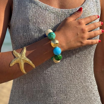 Multicolor Chunky Beaded Bracelet for Women Bold Acrylic Resin Stretch Bracelet Summer Beach Statement Bracelets Trendy Elastic Bangle Jewelry - color: Large bead bracelet-multi blue