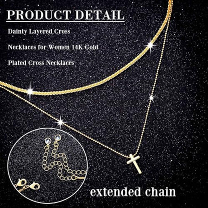 Layered Plated Silver Cross Necklace Sparkle Chain Dainty Jewelry for Women - color: C-Style