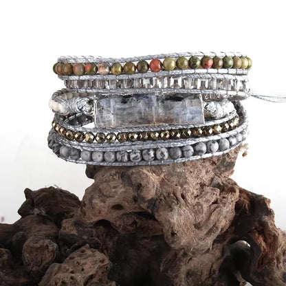 Women Wrap Bracelets Boho Natural Stone Jasper Turquoises Strand Bracelet Jewelry Collection - color: Sodalite