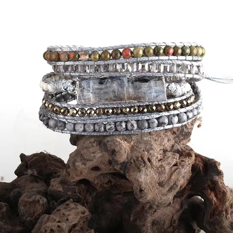 Women Wrap Bracelets Boho Natural Stone Jasper Turquoises Strand Bracelet Jewelry Collection - color: Sodalite