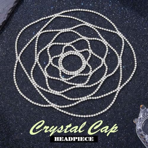 Rhinestone Head Chain 1920s Mesh Flapper Headpiece for Women | 20s Cap Roaring Hair Accessories,Bling Crystal Wedding Prom Head Jewelry