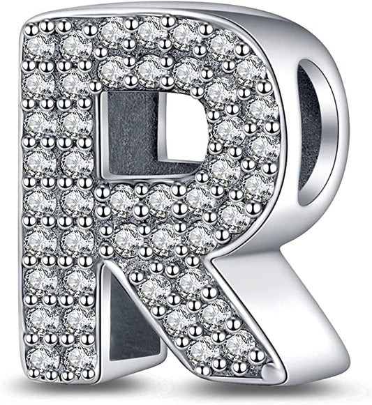 A-Z Alphabet Letter Name Initial Tag Personalized Monogram Surname Birthday Bead Pendant 925 Sterling Silver Dangle Compatible With Pandora Moments Charm Bracelet - style: R Letter Initial Name Alphabet