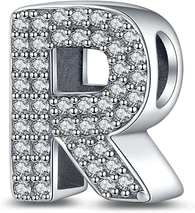 A-Z Alphabet Letter Name Initial Tag Personalized Monogram Surname Birthday Bead Pendant 925 Sterling Silver Dangle Compatible With Pandora Moments Charm Bracelet - style: R Letter Initial Name Alphabet