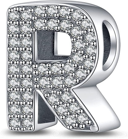 A-Z Alphabet Letter Name Initial Tag Personalized Monogram Surname Birthday Bead Pendant 925 Sterling Silver Dangle Compatible With Pandora Moments Charm Bracelet - style: R Letter Initial Name Alphabet