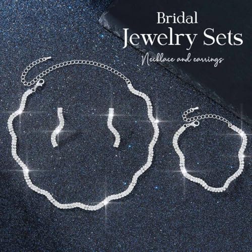 Aukmla Rhinestones Bridal Wedding Jewelry Set Choker Necklaces Earrings Bracelet Sets Prom Jewelry for Women and Brides - color: Silver